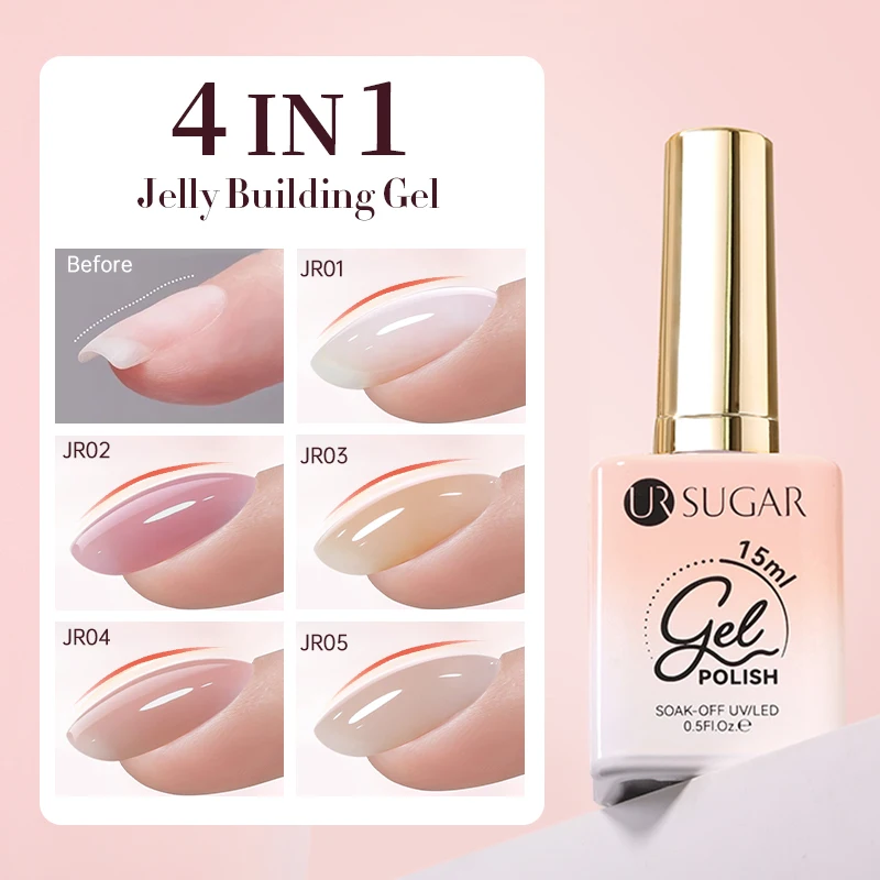 UR SUGAR 15ml 4-in-1 Jelly Building Nail Gel Rubber Base Gel Polish Construction Reinforce Natural Nail Art Soak Off UV Led Gel