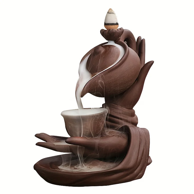 1pc,Ceramic Incense Burner,Backflow Waterfall Smoke Design,Home Decor,Yoga Accessory,Indoor Aromatherapy Sandalwood Ornament