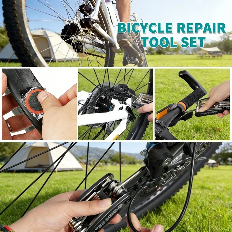 

Набор инструментов для ремонта велосипедов на открытом воздухе, незаменимый комплект инструментов для велосипедистов, подарок для любителей горного велоспорта, набор для ремонта велосипедов.