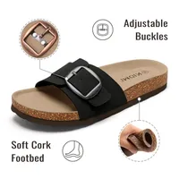 Shevalues Genuine Suede Sandals for Women Comfort Cork Footbed Slippers Summer Adjustable Buckle Beach Slides with Arch Support - Image 4