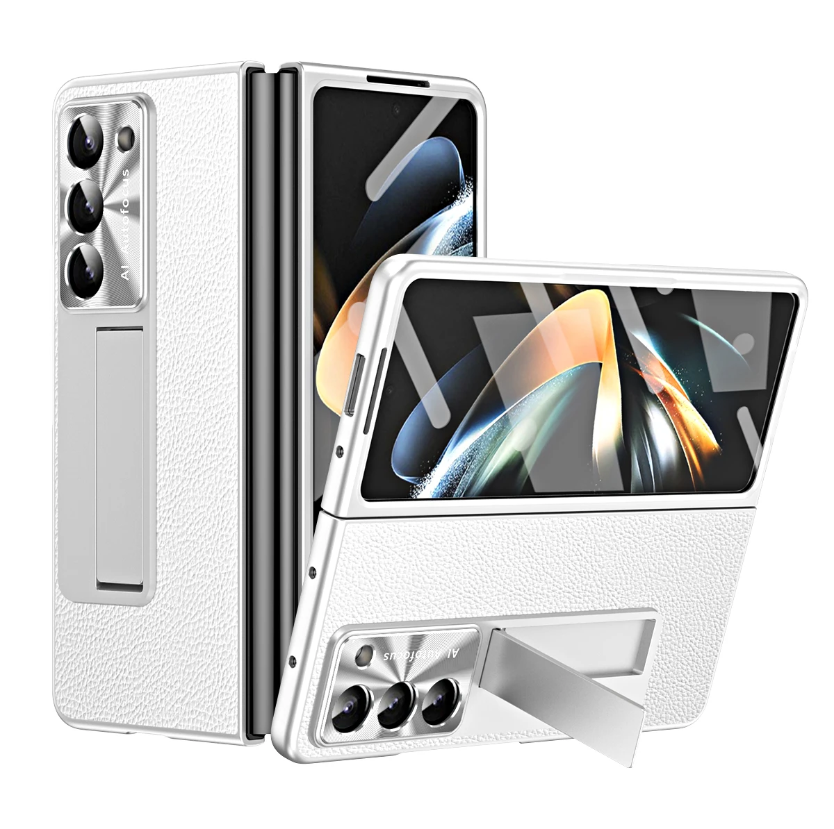 

Роскошный жесткий чехол для телефона из искусственной кожи с гальваническим покрытием для Samsung Galaxy Z Fold 7, 6, 5, 4, чехол с защитной пленкой для экрана