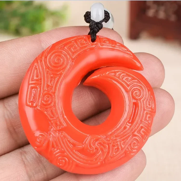 Chinese Natural Jade Blue and White Hand-carved Transit Ring Pendant Fashion Boutique Jewelry Men and Women Smoky Gray Necklace