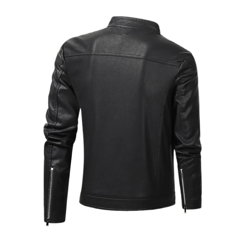 KIDWHXR Men Jacket Autumn Winter Thicken Slim Stand Collar Windproof Man Leather Coat Motorcycle Punk Long Sleeve Male Outerwear