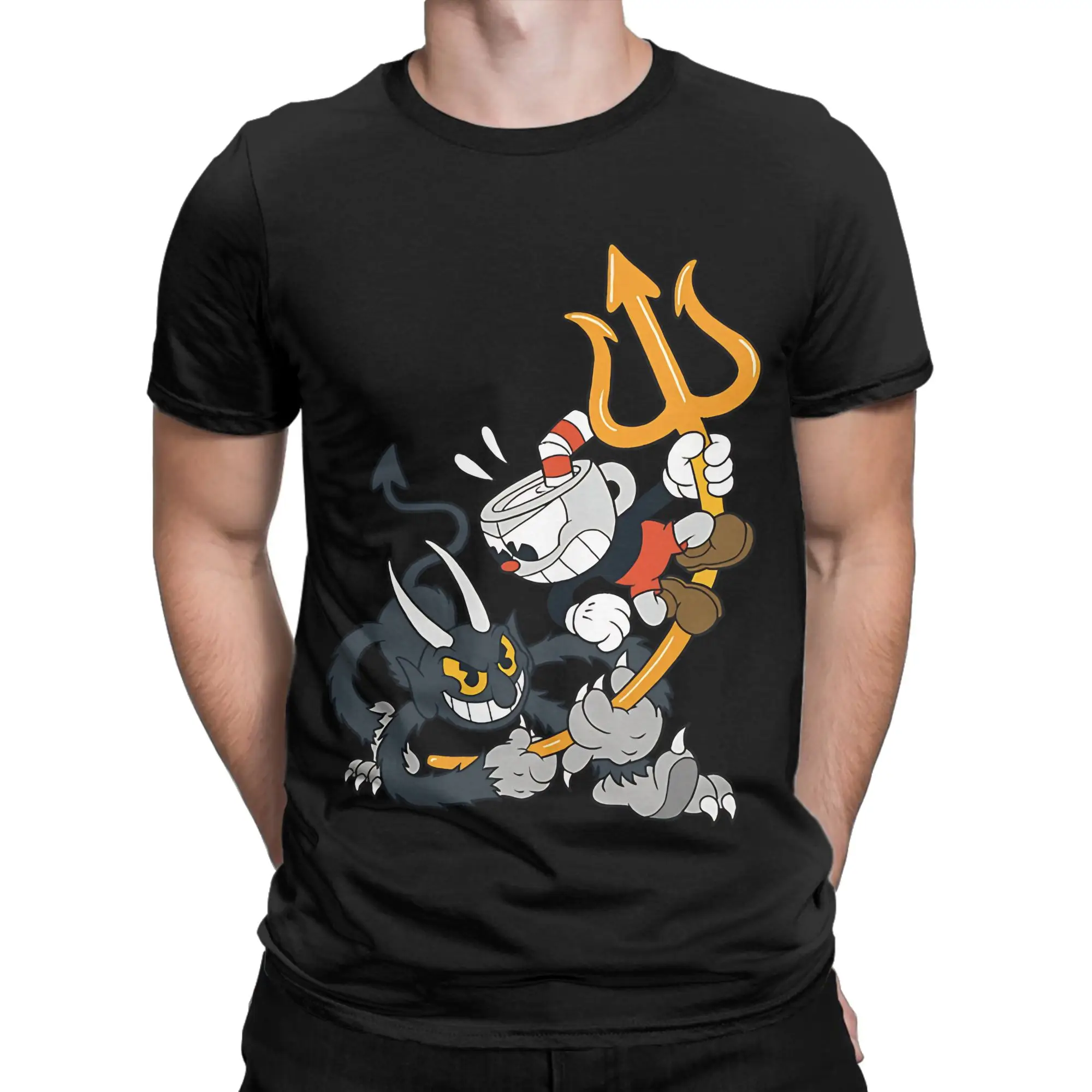 Cuphead amp Devil Funny 100% Cotton T-Shirt Cuphead Tees Tops For Men