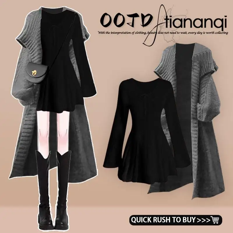 

Женский длинный вязаный свитер-пальто ay Lazy, осенне-зимний, новый, простой, однотонный, базовый комплект, с длинными рукавами, 100% материал