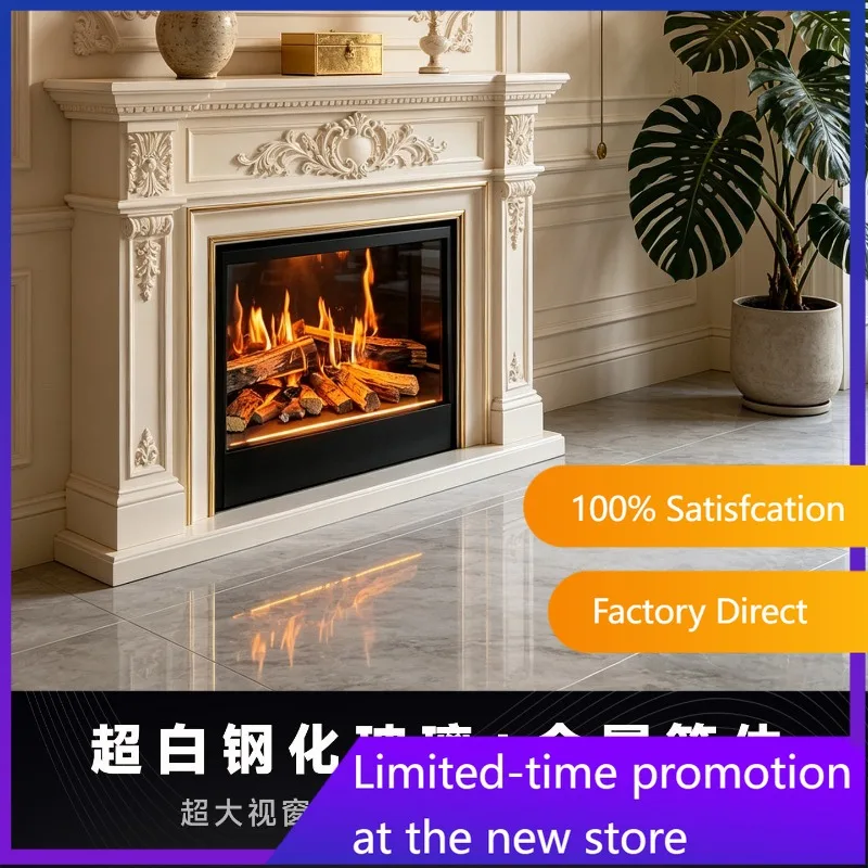 New Front View Flame Electronic Holographic Projection Fireplace Simulated Flame Embedded Heating Decoration for Villa Living Ro