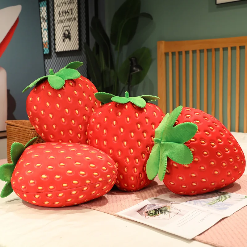 

35cm Simulation Strawberry Plush Toy Stuffed Plant Lifelike Fruit Pillow Soft Backrest Creative Doll Toys for Kids Girls