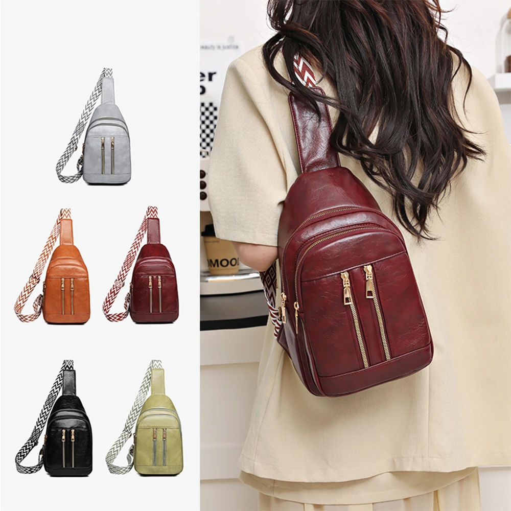 

Retro Soft Leather Chest Bag with Large Capacity, Fashionable Women's One Shoulder Casual Versatile Chest Backpack