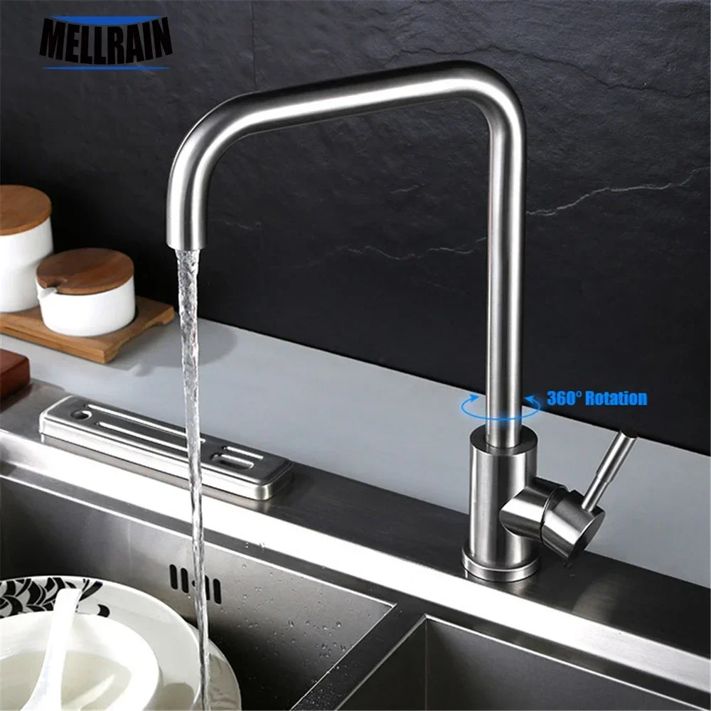 Perfecte kwaliteit 304 roestvrijstalen draaibare keukenkraan, enkelgats, op het blad gemonteerde, geborstelde wastafelkraan, keukenmixer