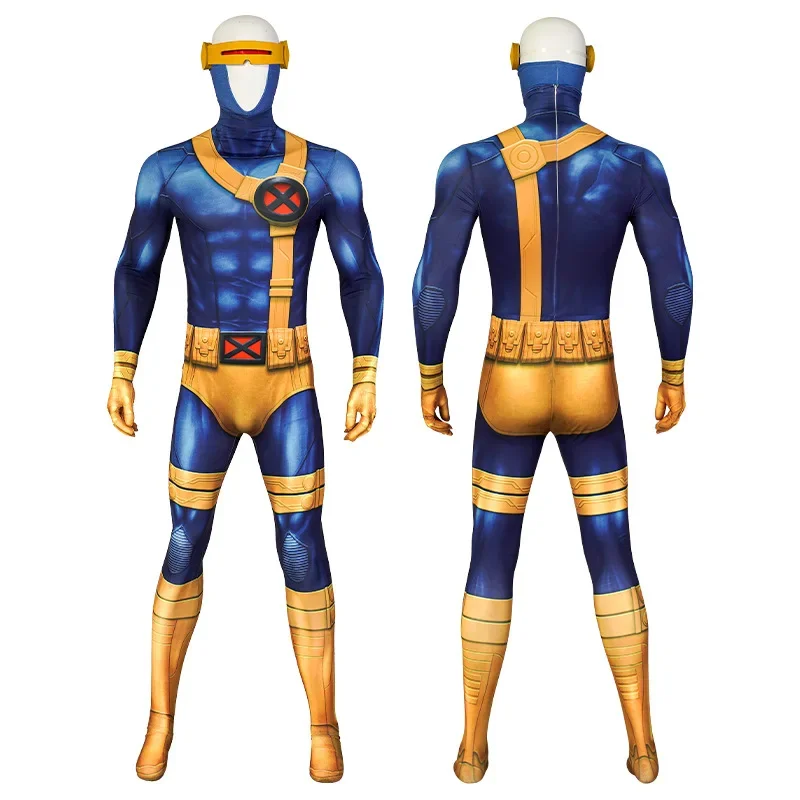 

Cyclop Cosplay Costume 3D Print Bodysuit with Mask Glasses Hero Catcher Muscle Shade X Men Zentai Suit Halloween Outfit Adult