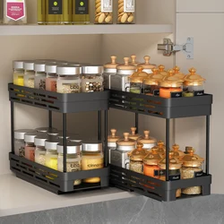 WORTHBUY Multifunctional Seasoning Spice Jar Storage Rack Double-layer Plastic Storage Organizer Shelf For Kitchen Cabinet