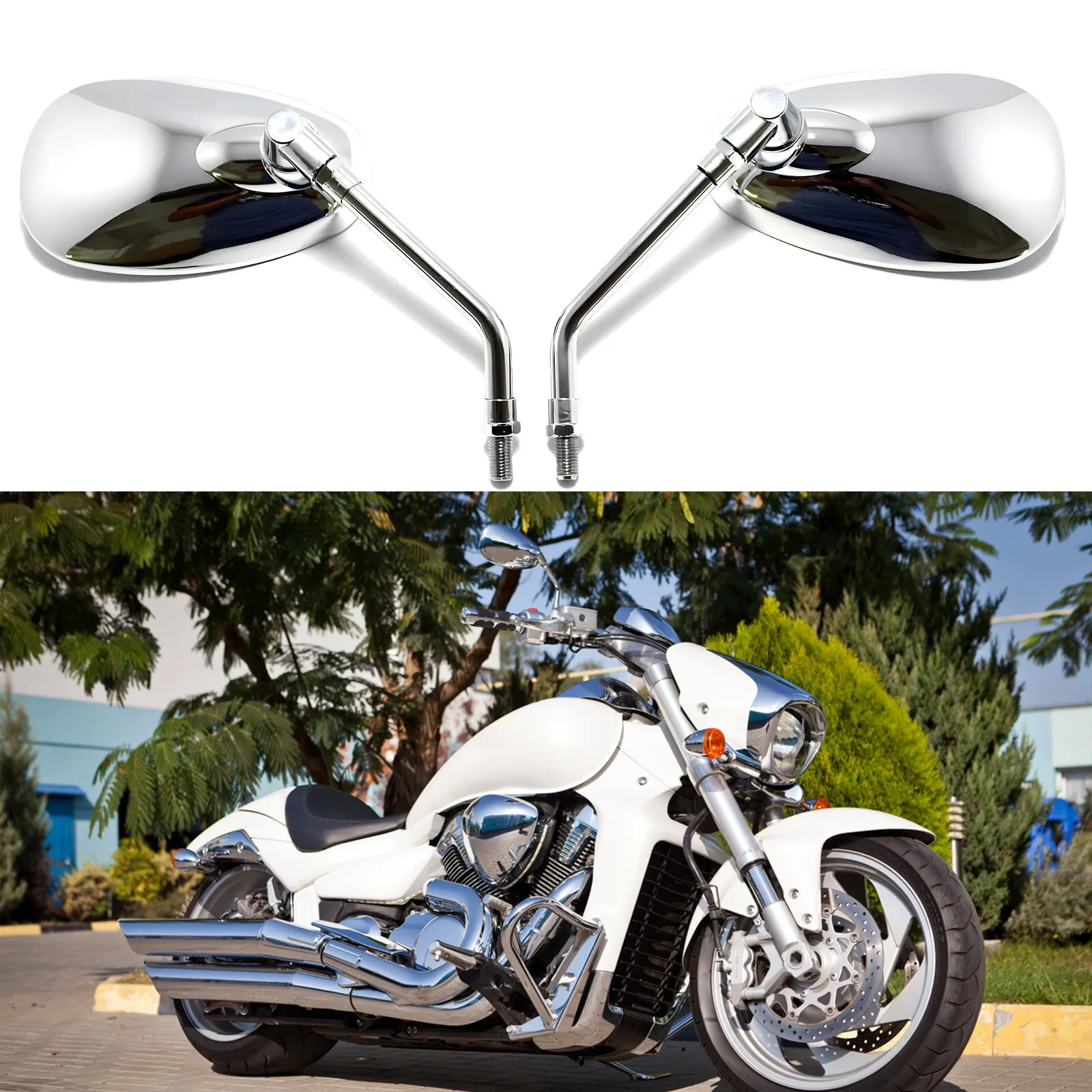 

Motorcycle Rear Rearview Side Mirrors Chrome 10mm For Suzuki Boulevard M109