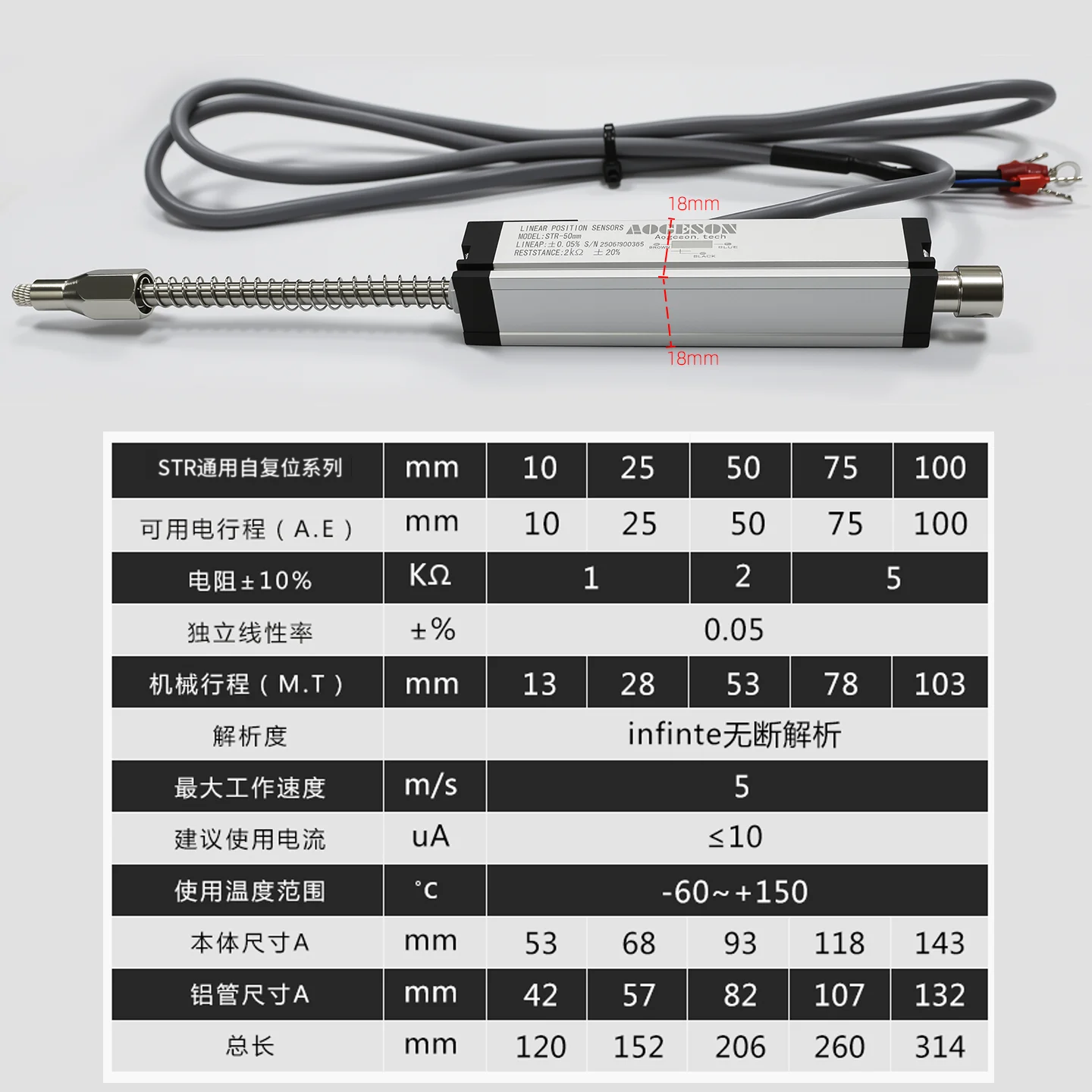AOGESON Spring Automatic Return Linear Displacement Transducer KTR/STR/PY-3 Miniature Rebound Electronic Ruler