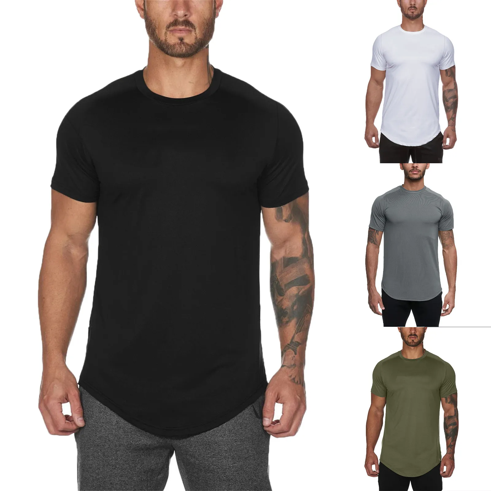 

Men's Summer Solid Color Top Shirts Slim Fit Short Sleeve Round Neck Shirt Long Fashion Shirts Tops Men's Clothes Beachwear