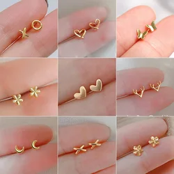 silver-plate Gold Color Mini Small Butterfly Heart Stud Earring For Women Cartilage Helix Tragus Ear Piercing Jewelry Gift