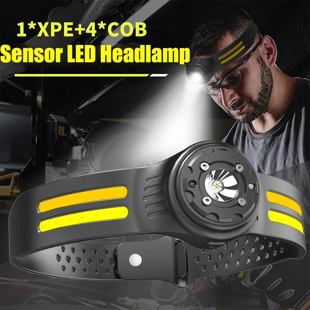 Most Powerful COB LED Headlamp USB Rechargeable 6 Modes Headlight IR Motion Sensor Head Lamp Waterproof Head Light Strong Light