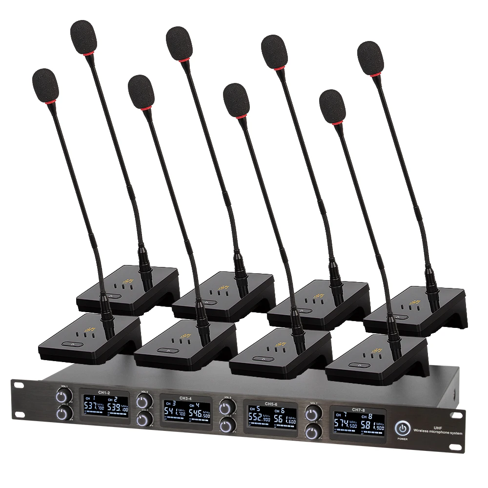 D28XP Professional 8 Channel Wireless Gooseneck Microphone Conference Microphone System