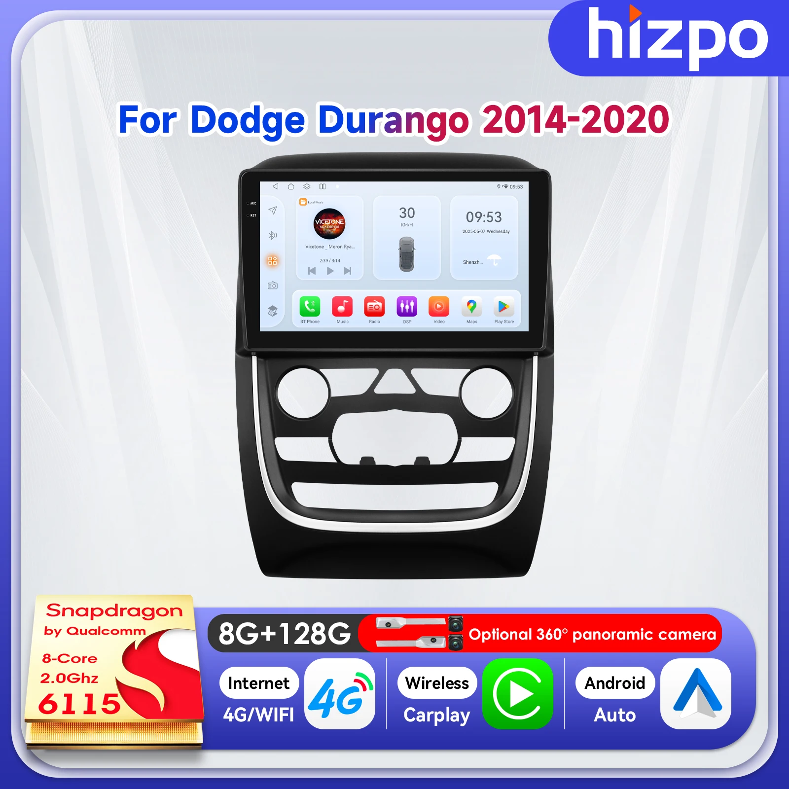 

Hizpo 9" AI Voice Car Android 14 Headunit Player For Dodge Durango 2014- 2020 Smart Wireless Carplay Support FM SWC Wifi BT QLED