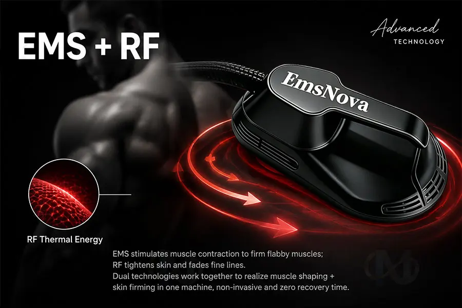 EMS HIEMT RF Body Contouring Machine 4 Handles Emergency Stop Button Electromagnetic Muscle Stimulation Non Invasive Body Sculpt