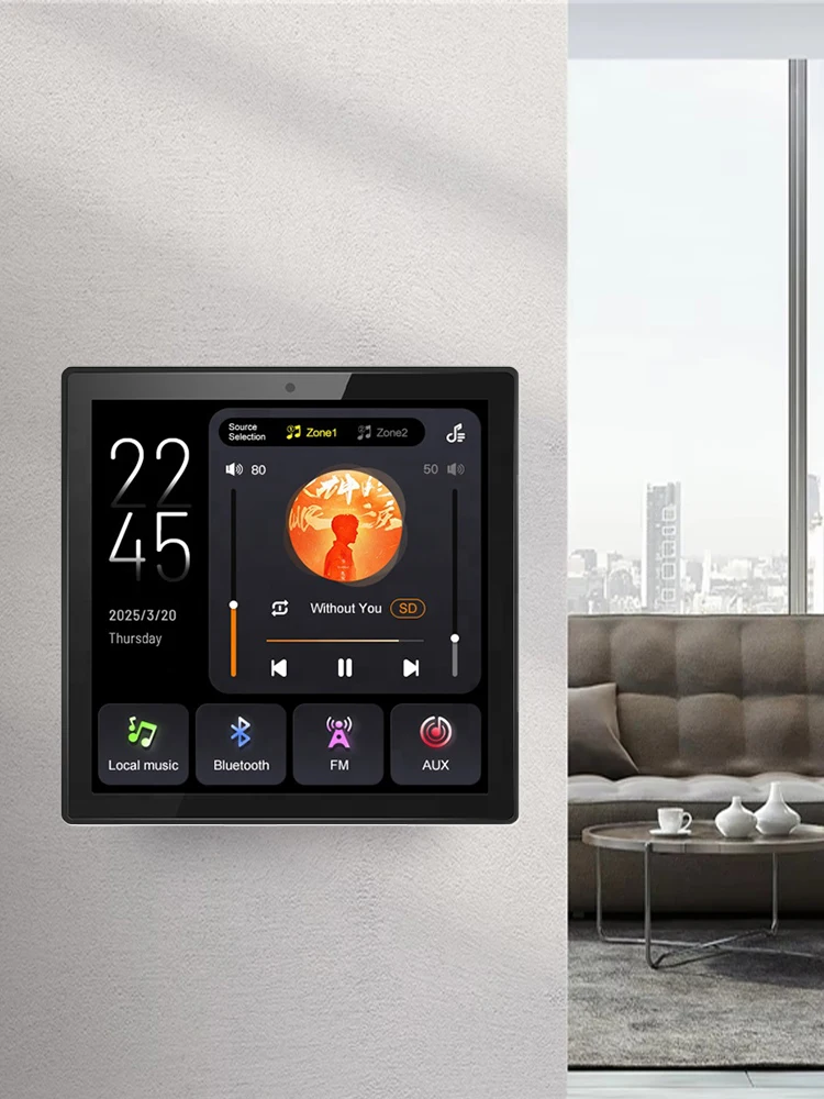 2-zone audio volume wandversterker, meertalig, 4 inch touchscreen, Bluetooth, TF, FM, geluidsgeregelde bedieningspaneel, plafondluidsprekersysteem - afbeelding 2