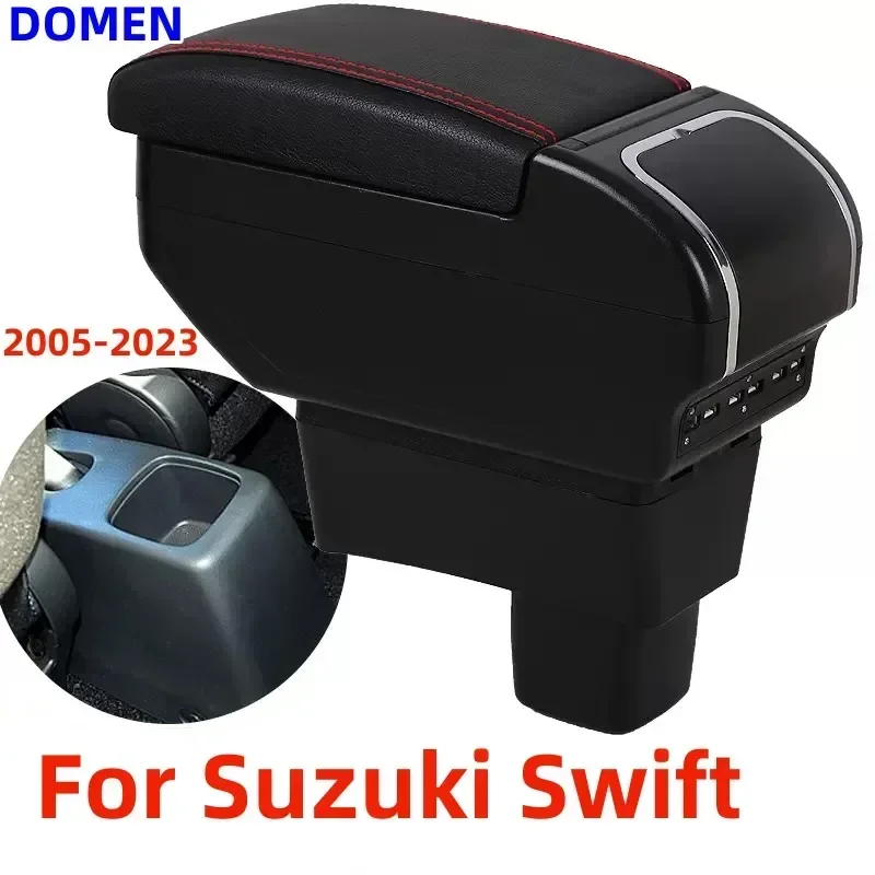 

For Suzuki Swift Armrest Box Central Store Content With Retractable Cup Hole Large Space Dual Layer USB Charging 2005-2022