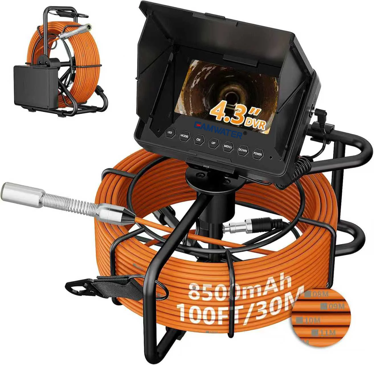 Rioolinspectiecamera 4,3 inch DVR AHD 1080P Rioolbuiscamera Borescope camera met 8500mAh Batterij 16GB TF-kaart 10/20/30M