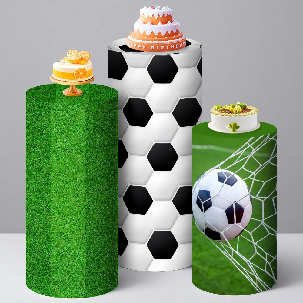 

Football Cylinder Covers Backdrop Soccer Boys Birthday Party Decor Baby Shower Cake Stand Plinths Backdrop Pedestal Background