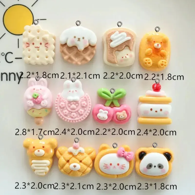 10 قطع لطيف الكرتون الحيوان الكوكيز الراتنج سحر DIY قلادة متعة الأقراط قلادة مجوهرات ديكور Kawaii المفاتيح #2