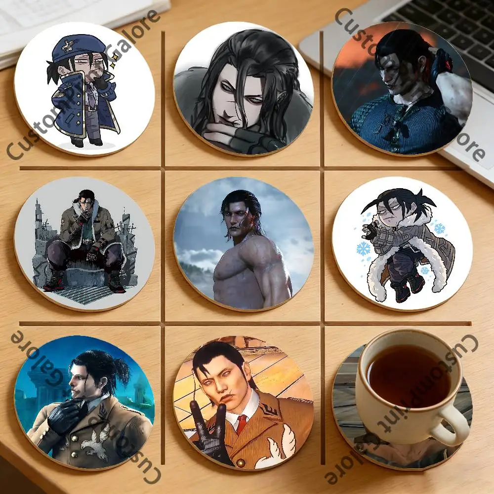 

D-Dragunov Natural Pine Wood Round Coasters Non-Slip Heat-Resistant Cup Mats for Coffee Drinks