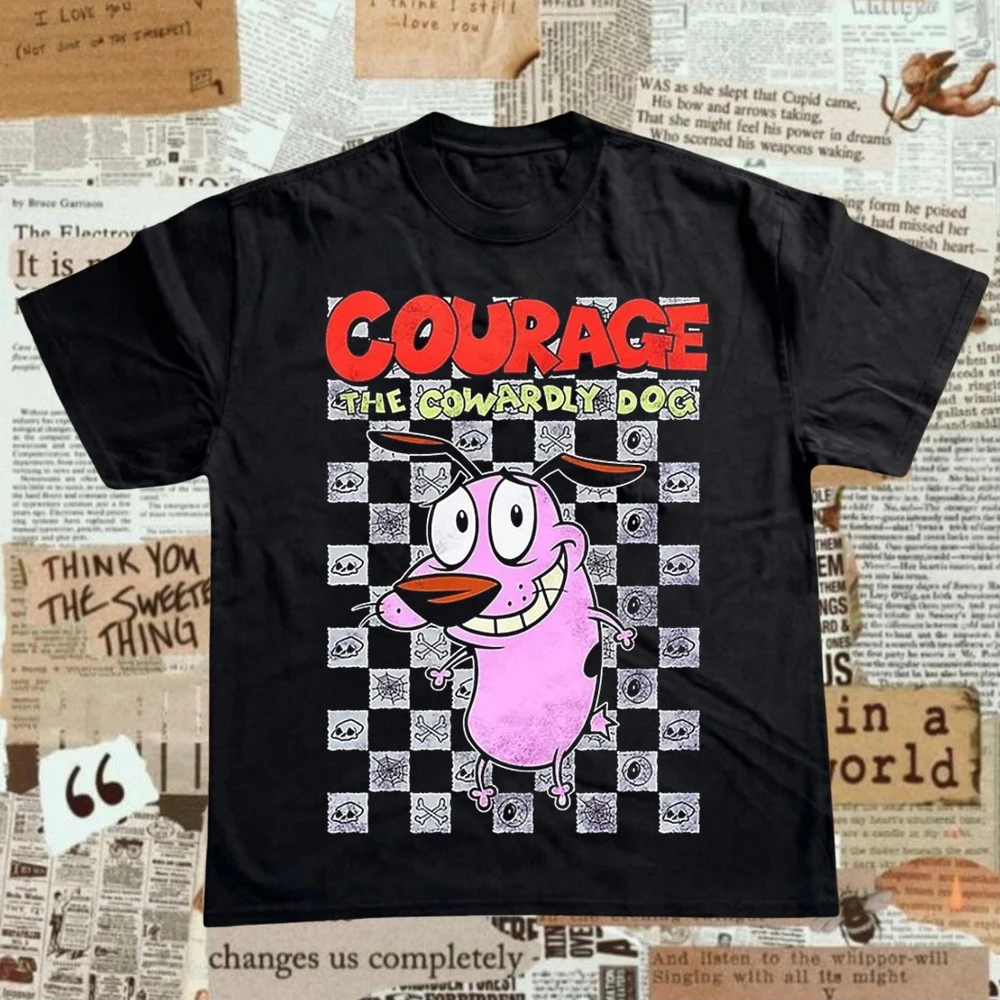 Vintage Courage the Cowardly Dog Cartoon Print Short Sleeve T-Shirt Retro Unisex Graphic Tee 90s Nostalgia Summer Streetwear Top