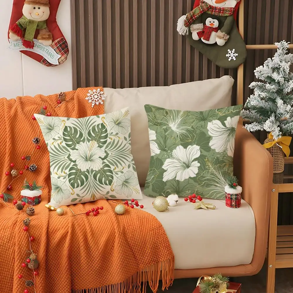 Sage Green Botanical Pattern Cushion Cover Pillows Modern Home Decoration Living Room Pillow Covers Decorative Cushions Cover