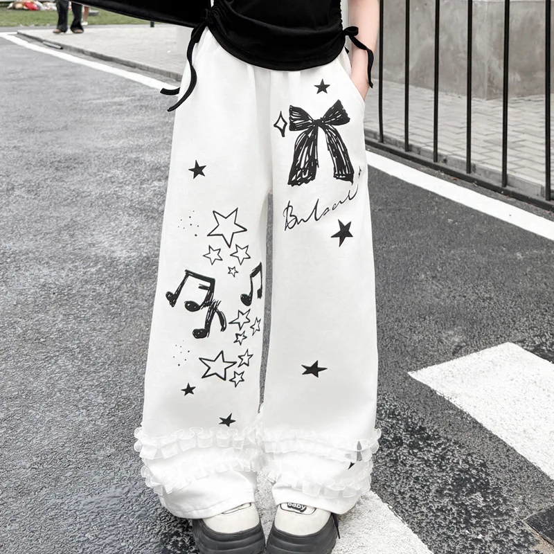 بدلة رياضية للمراهقين لخريف 2025 تي شيرت بناتي من القماش بفيونكة جرافيتي تي شيرت قصير أو بنطال طويل واسع الساق للأطفال الهيب هوب جاز 4 8 9 10 12 14 سنة