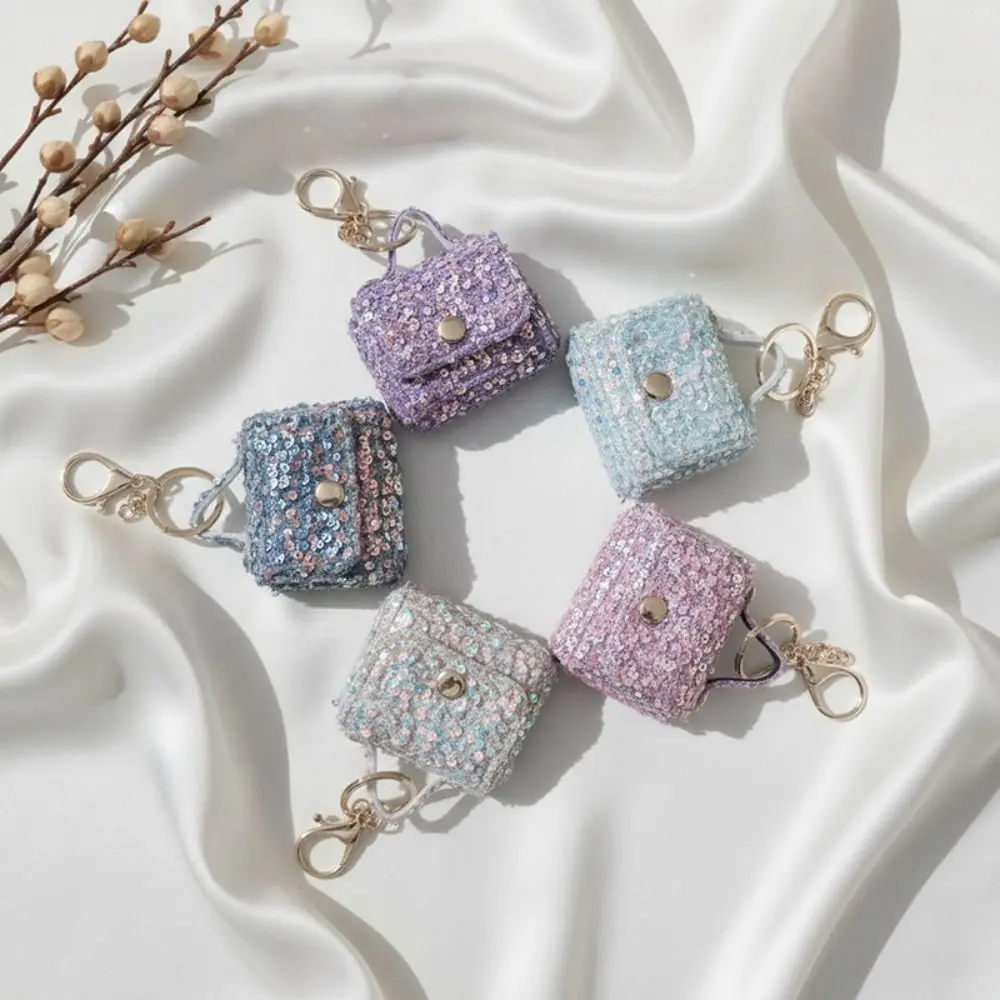 Portable Sequin Mini Earphone Case with Keychain DIY Coin Purse Backpack Pendant DIY Accessories