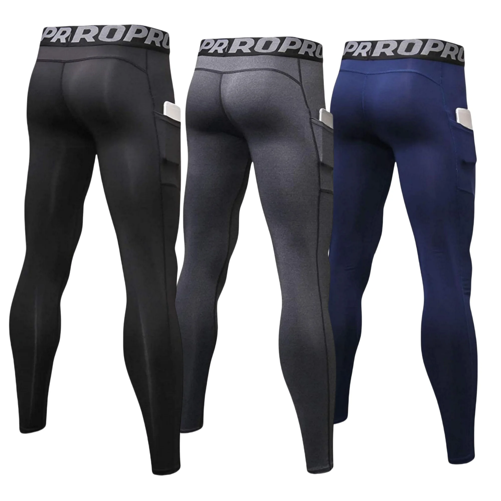 Męskie spodnie Baselayer kompresyjne legginsy do biegania legginsy z etui na telefon