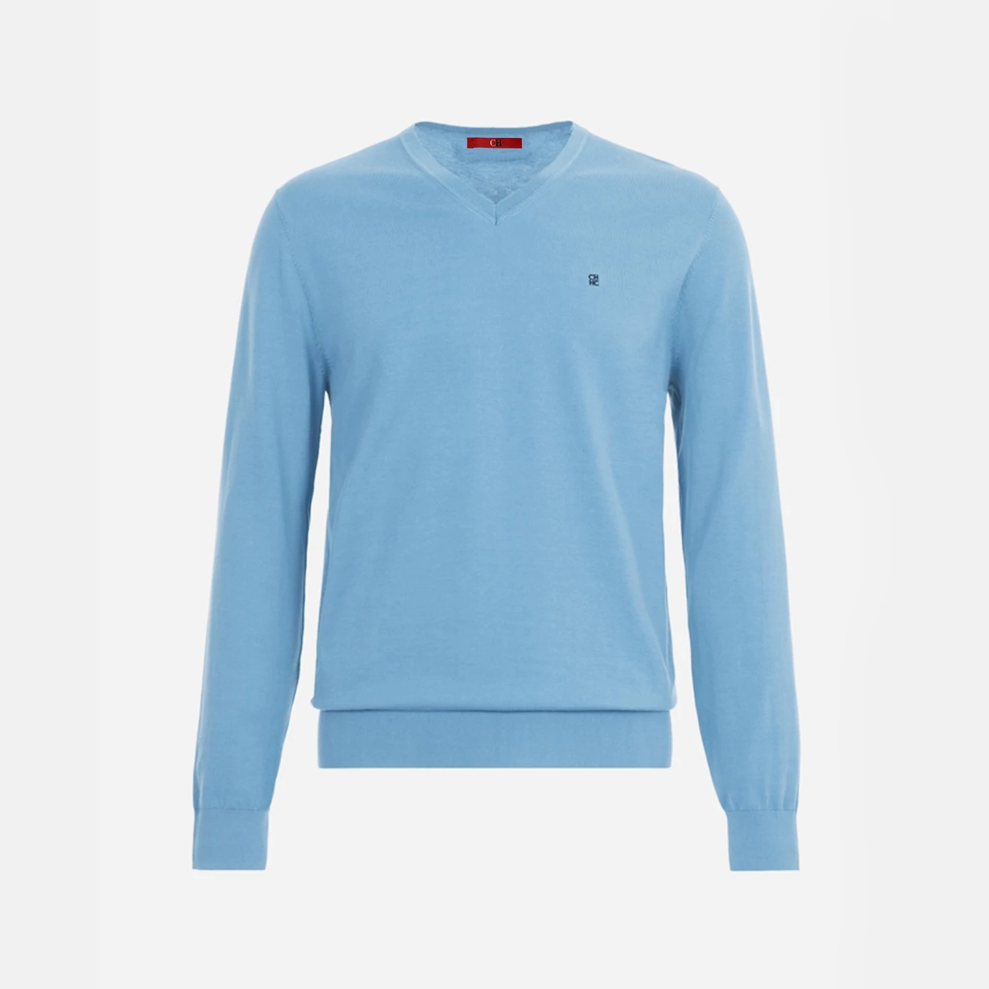 Suéter Masculino CH com Decote em V, Ajuste Slim, Manga Longa, Pullover de Tricô com Pequeno Bordado, Top Casual para Negócios