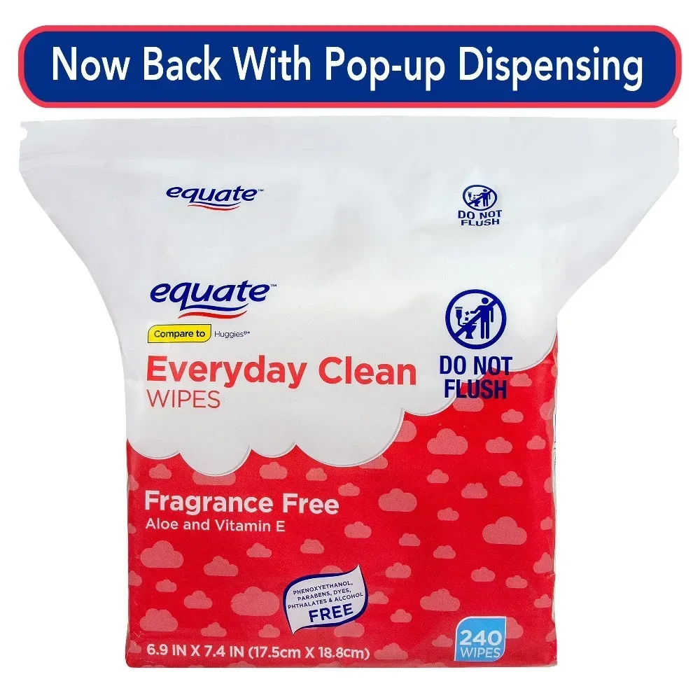 Baby Everyday Clean Wipes with Aloe Vera and Vitamin E, 240 Count Unscented Hypoallergenic Baby Wipes for Sensitive Skin, Alcohol Free Moisturizing Cleansing Wipes, Gentle and Soft Thick Wipes