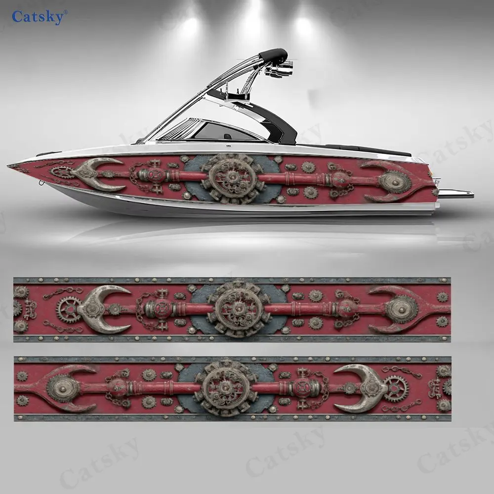 

2Pcs Rustic Mech Boat Stickers, PVC Waterproof Durable Vinyl Wrap Decals for Fishing Boats, Durable and Stylish Design