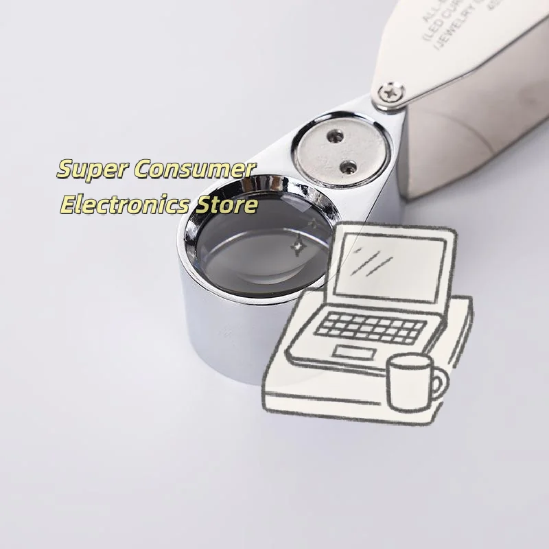 40X LED Foldable Metal Magnifier Compact Portable Loupe for Jewelry Currency Detecting Reading Small Fine Print