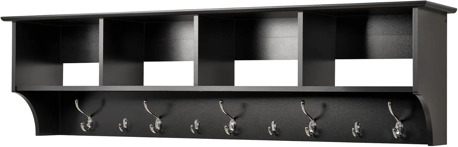 

60" Wall Mounted Coat Rack with 4 Shelves, Black, Ideal for Hallway or Entryway Storage, 11.5"D x 60"W x 16.5"H