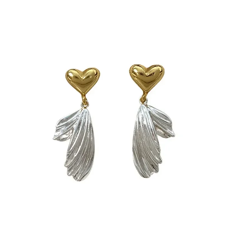 Fashion Gold Silver Color Metal Fish Tail Drop Earrings for Women Heart Geometric Irregular Vintage Simple Earrigns Jewelry