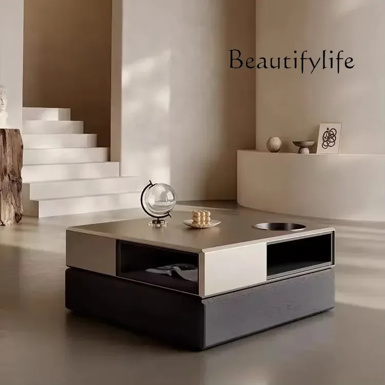 S Italian minimalist high-end sense, square coffee table living room can rotate storage tea table