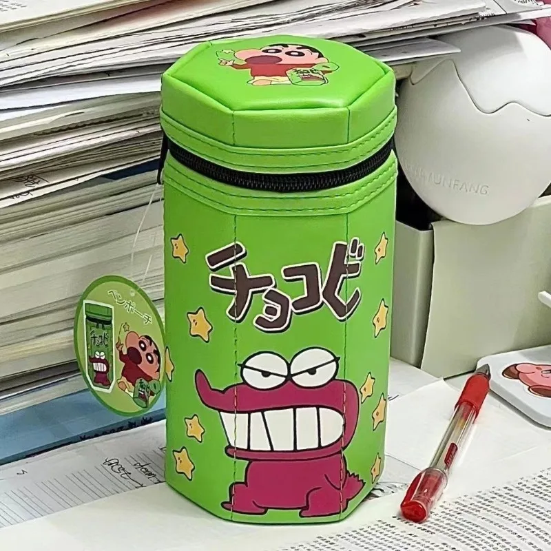 Crayon Shin Chan-bolsa para bolígrafos Hexagonal de Anime, bolsa de almacenamiento creativa impermeable de gran capacidad para estudiantes, suministros de papelería escolar, regalos