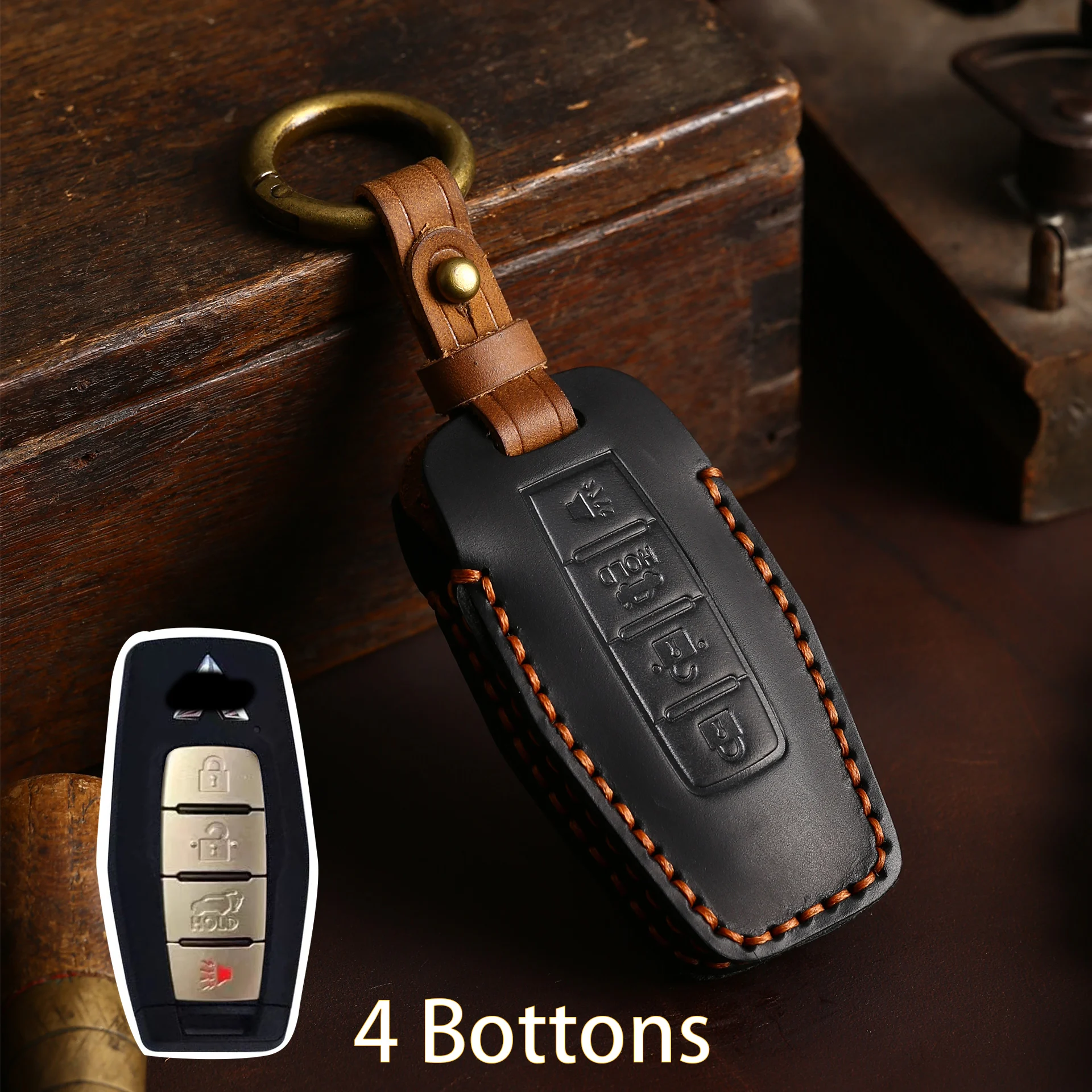 2/3/4 Bottons Leather Car Key Case Fob Shell Keychian for 2022 2023 Mitsubishi Outlander Car Smart Key Remote Cover Accessories view 6