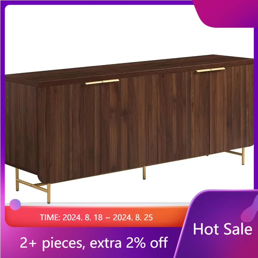 

Lowen Contemporary Fluted-Door Sideboard Cupboard for Kitchen Furniture Home 69 Inch Gold/Dark Walnut Cabinets for Living Room