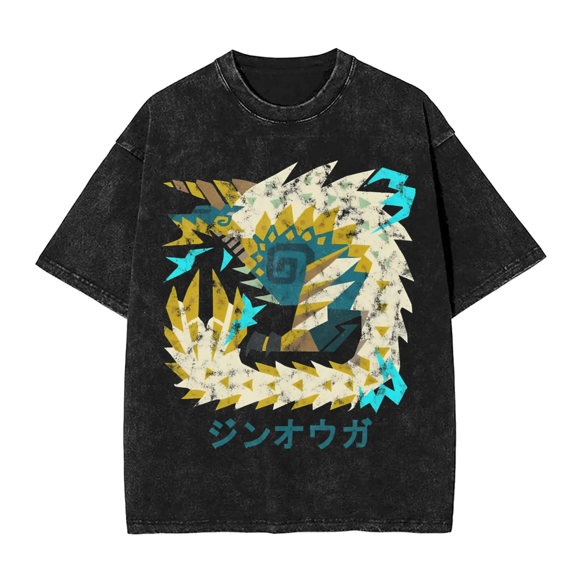 Monster Hunter  T-Shirt for Men World Iceborne Zinogre Kanji Icon  Novelty 100% Cotton Tees Round Neck Short Sleeve T Shirt