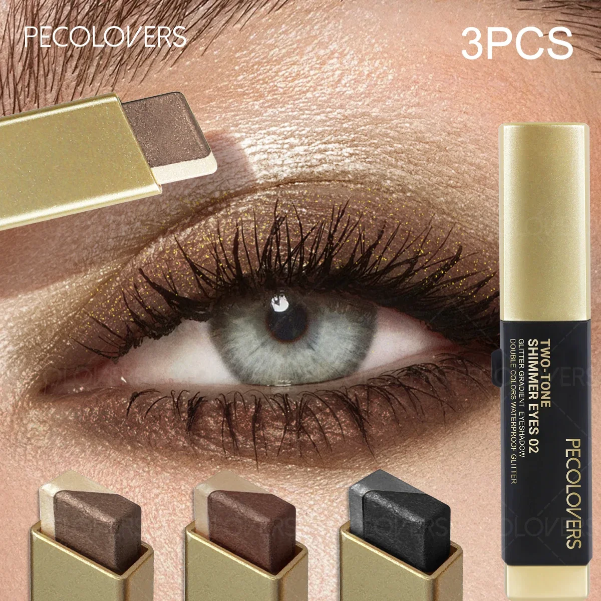 3pcs/set Two Color Waterproof Pearl Eyeshadow Palette Smudge Proof Long Lasting Smooth Shimmer Makeup