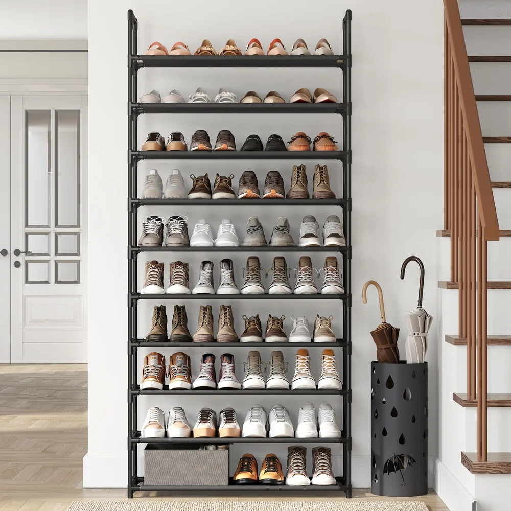 

Стеллаж для обуви, 10-ярусная полка для обуви, органайзер для хранения обуви, металлический каркас, полки из нетканого материала, для прихожей, спальни