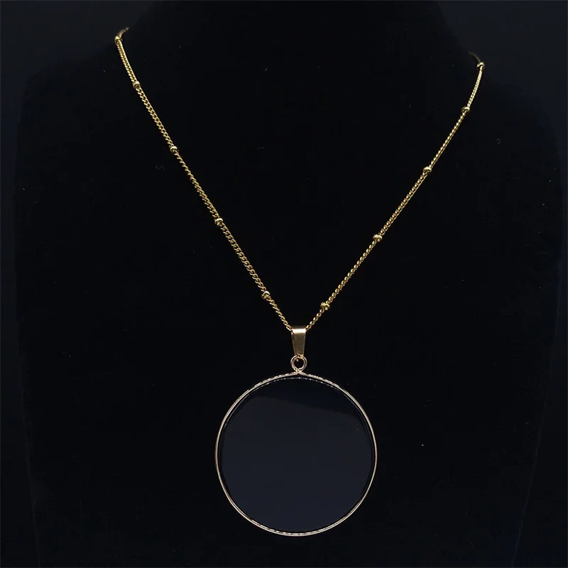 Black Obsidian Natural Stone Disc Shape Pendant Necklace for Women Gold Color Reiki Healing Energy Chain Necklaces Jewelry Gift