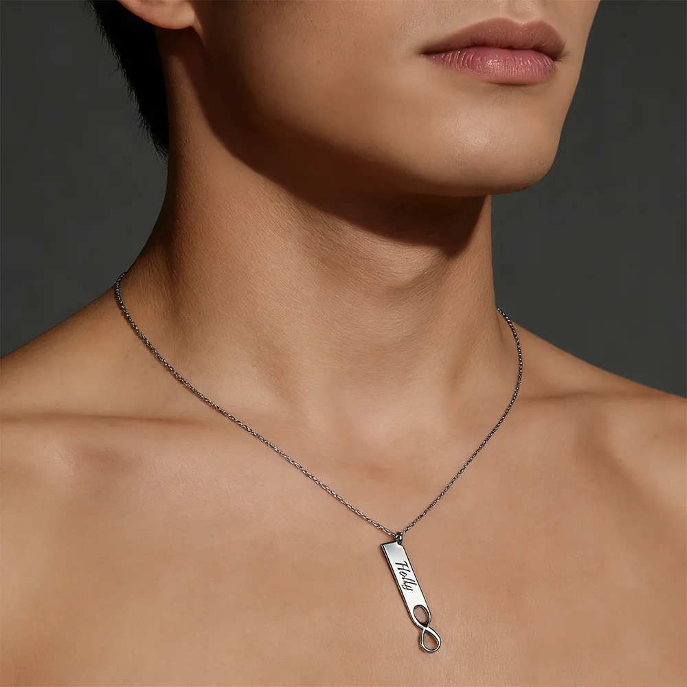 

Custom Infinity Name Necklace Personalized Infinity Bar Necklaces For Men Women Engraved Black Printed Stainless Steel Jewelry