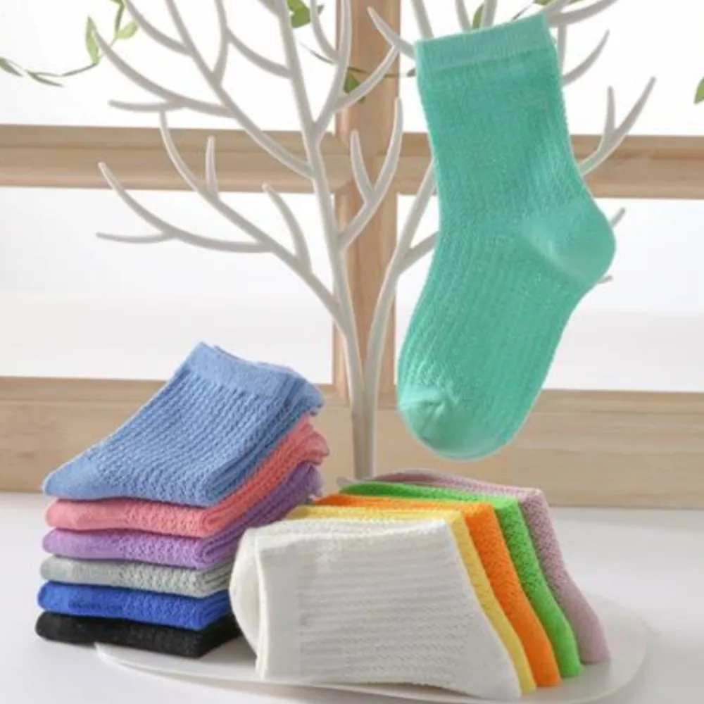 Children's socks summer thin midtube socks boys and girls mesh cotton sockken baby Korean candy color midtube sock